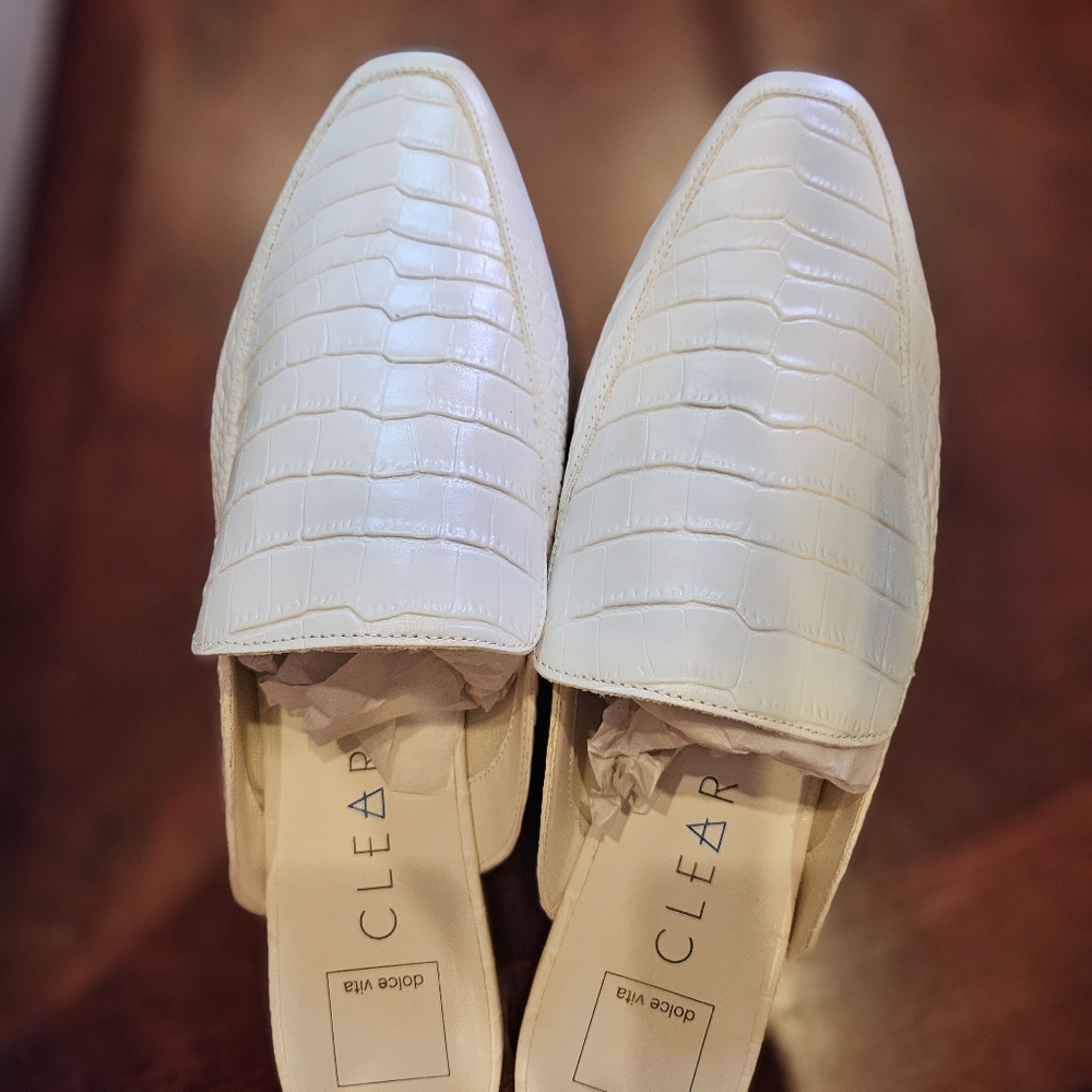 Dolce Vita White Mules Sleek Modern Design